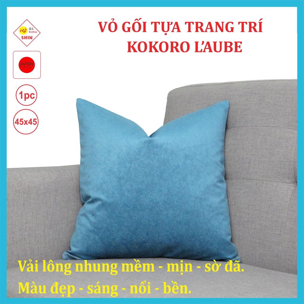 Vỏ gối tựa lưng vải nhung cao cấp Kokoro hiệu L’aube 45x45cm màu xanh ngọc