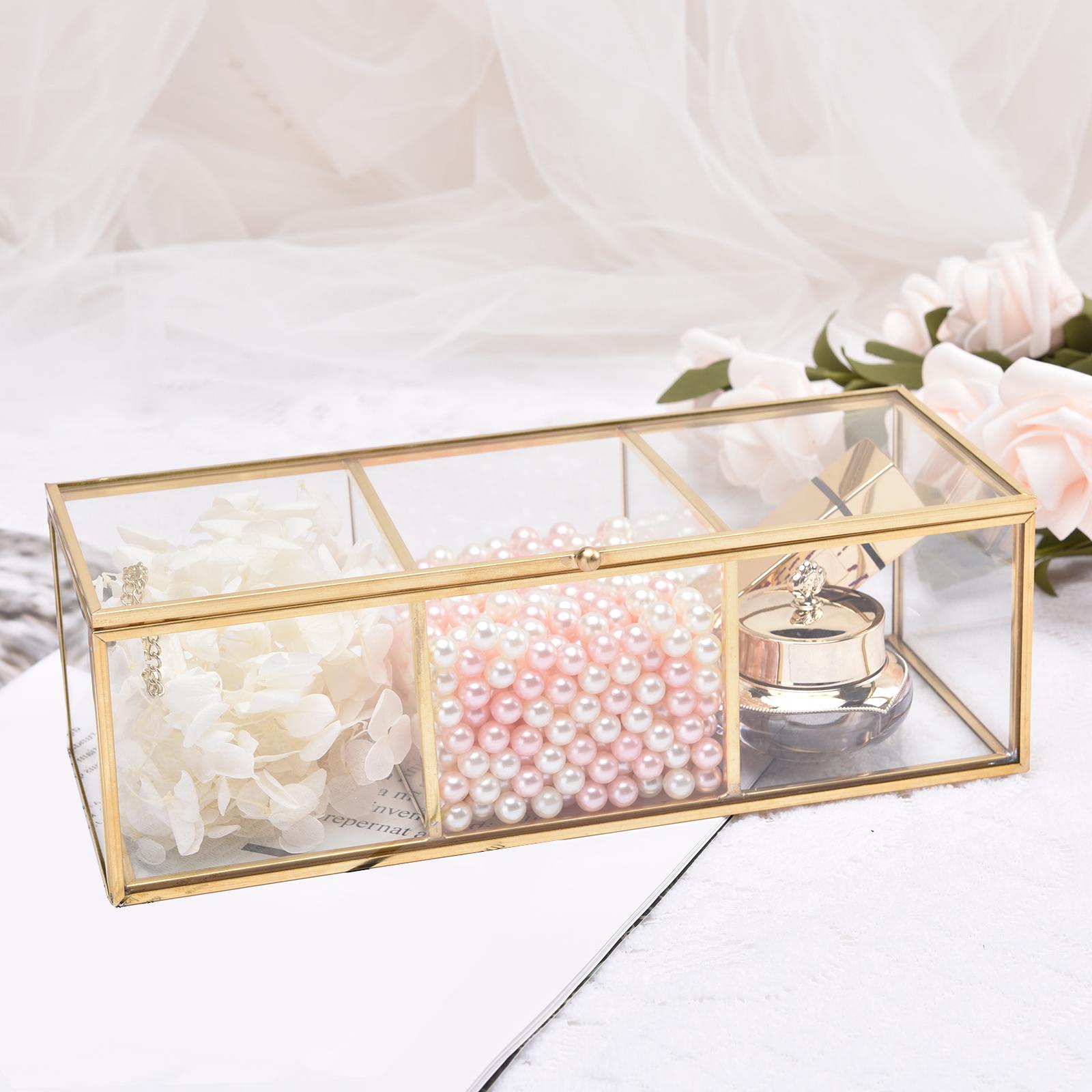 Storage Makeup Box Cosmetic Organizer Holder Clear Glass Jewelry Holder Case