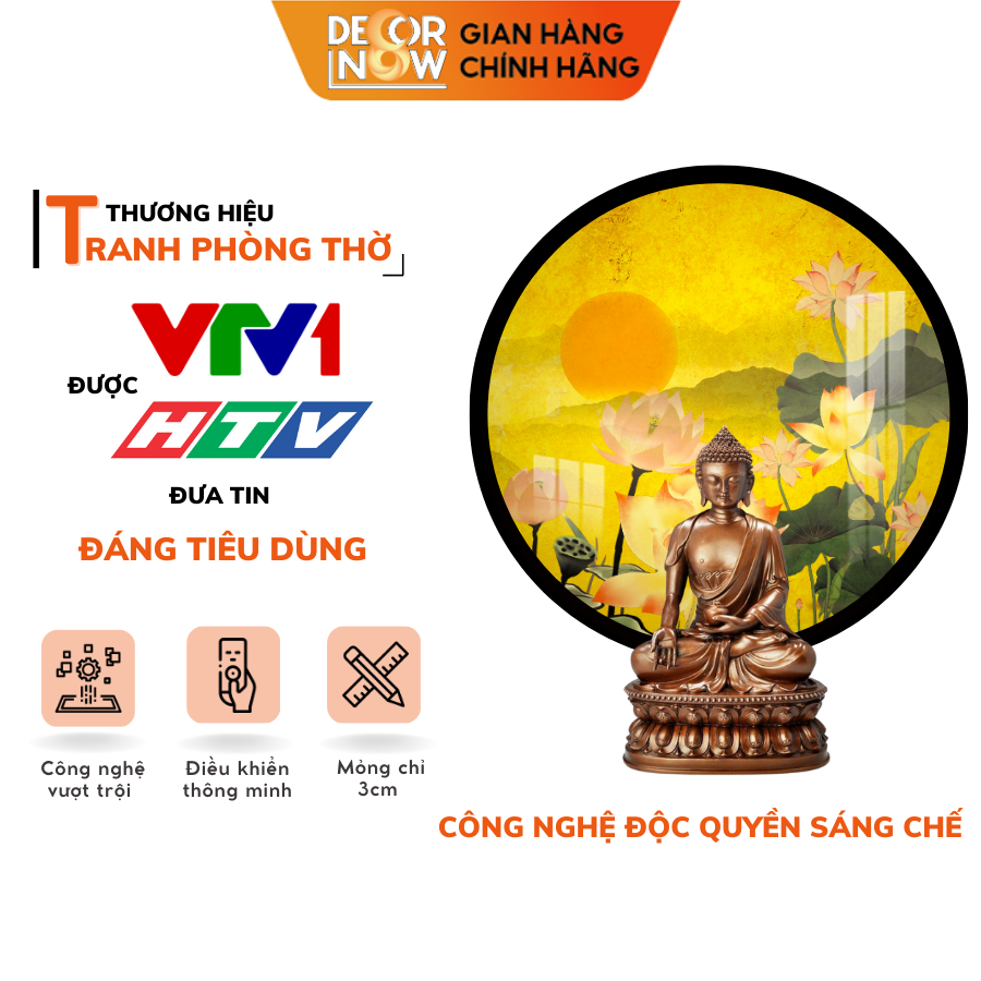 Đèn hào quang phật in tranh trúc chỉ DECORNOW 20,30,40 cm, trang trí bàn thờ, hào quang trúc chỉ HOA SEN, DCN-14