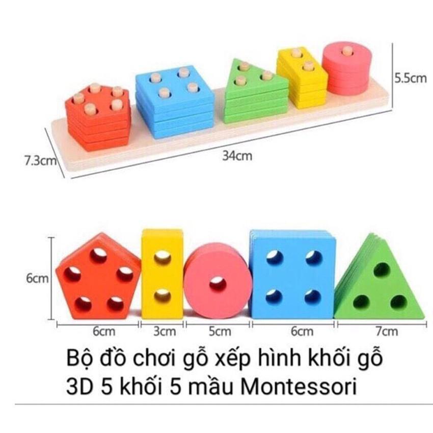 Đồ chơi gỗ Bộ Thả Cọc Phân Loại Hình Khối 3D