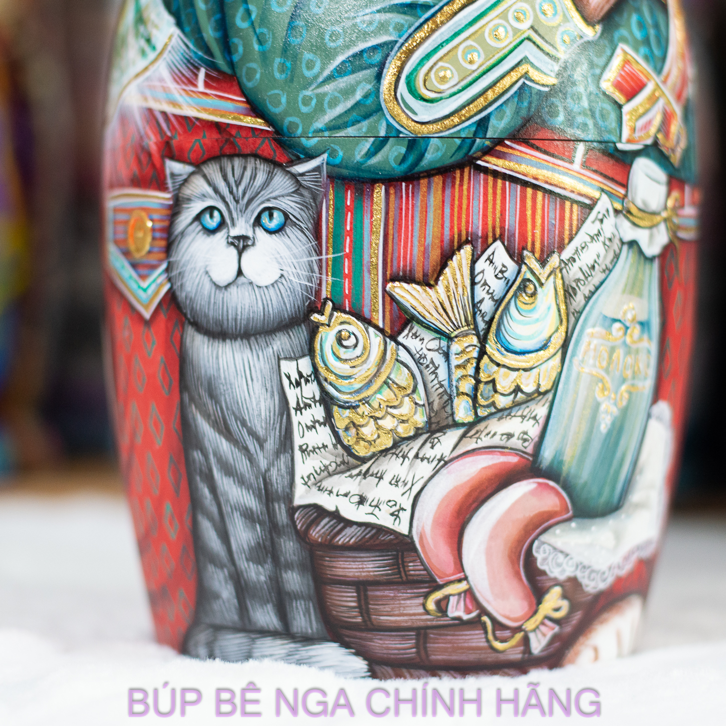 BỘ BÚP BÊ NGA 10 LỚP 35CM CỠ LỚN HOA VĂN "CHÚ MÈO BA-TƯ" CỰC ĐẸP VÀ ĐỘC ĐÁO PHONG CÁCH