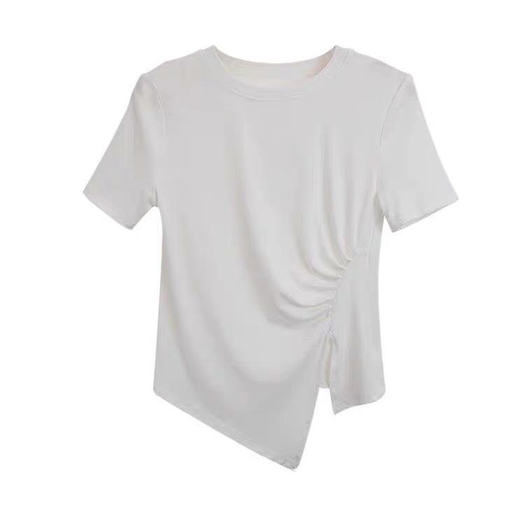 Áo phông nữ kiểu lệch tà - Áo thun nữ dáng ôm body tay ngắn chất thun cotton mềm mại trẻ trung phong cách