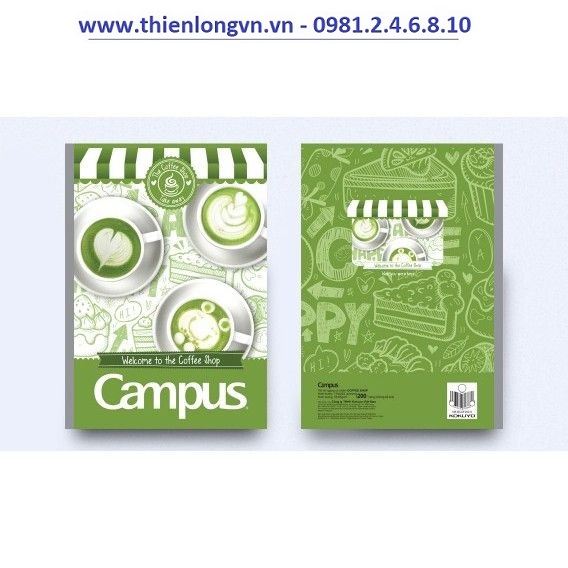 Lốc 5 quyển vở kẻ ngang 200 trang B5 Coffee Shop Campus NB-BCOF200 màu xanh