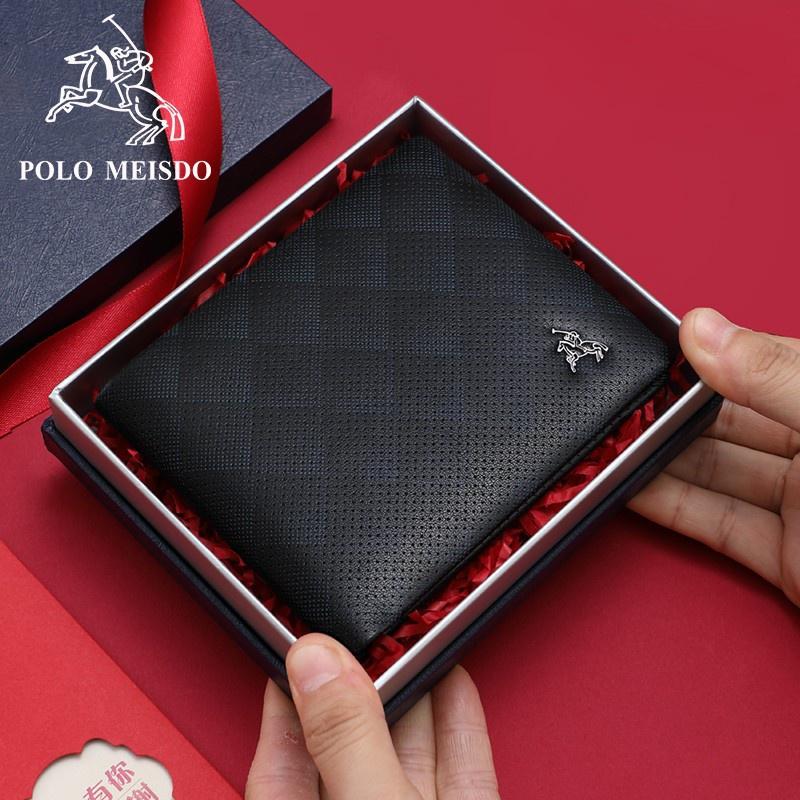 Ví Da Bò Nam Cao Cấp POLO MEISDO (Da Thật 100%) Full Hộp Phù Hợp Làm Quà Biếu Tặng Sinh Nhật PL35