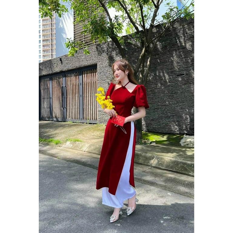 Set Áo Dài Nhung Cổ Yếm Cực Sang - YUME Y0668