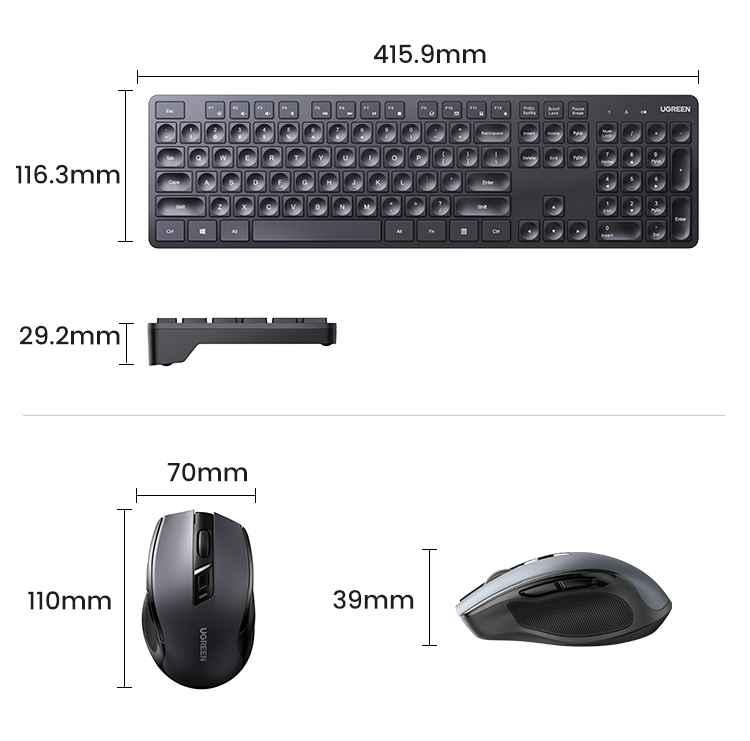 Ugreen UG90250KU004TK 2.4 GHz full size 104 có phím FN bàn phím không dây 10 triệu lần bấm wireless Keyboard cho win macos android màu đen - HÀNG CHÍNH HÃNG