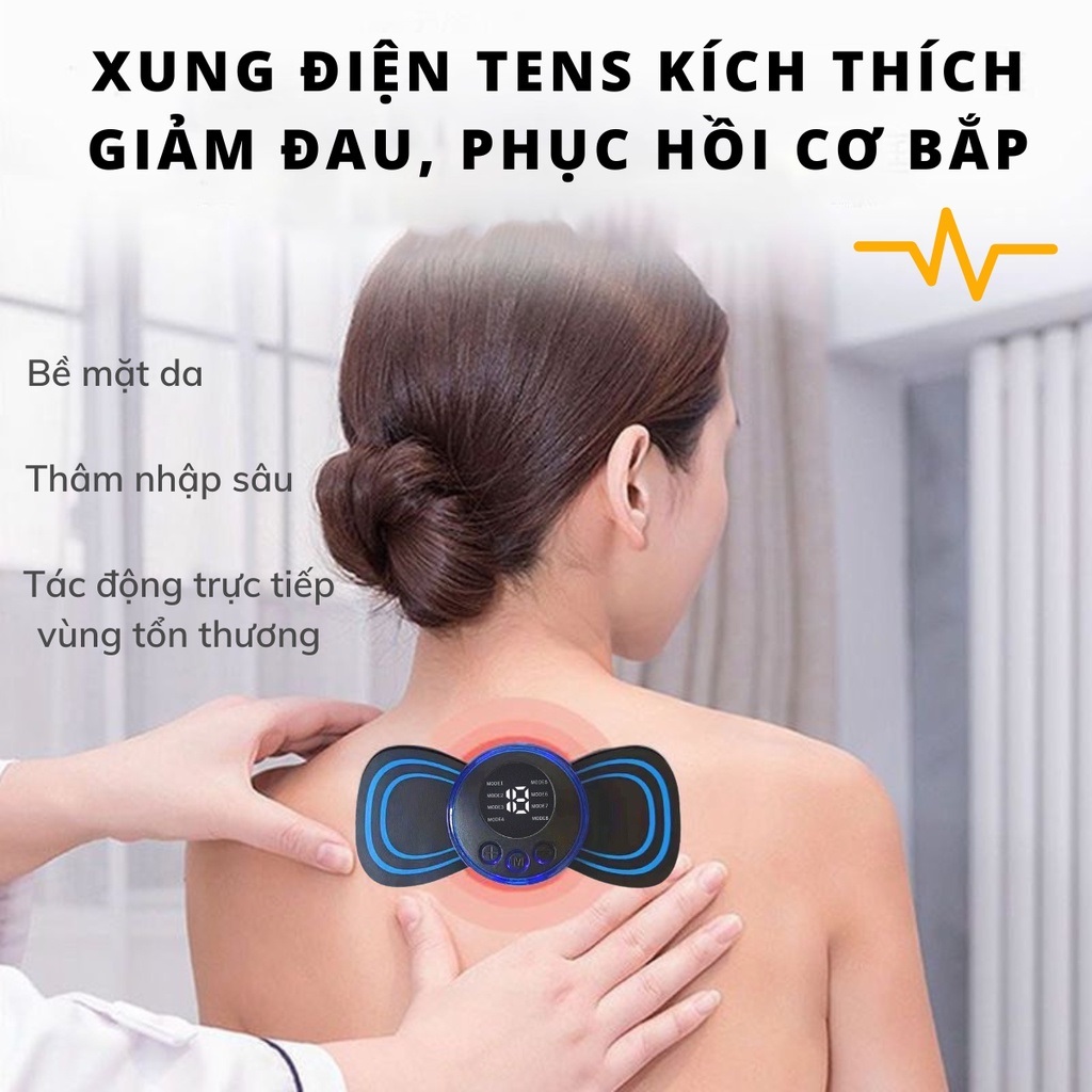 Miếng dán massage xoa bóp cổ vai gáy mini 6 chế độ tiện lợi, Máy mát xa châm cứu đấm bóp massage xung điện