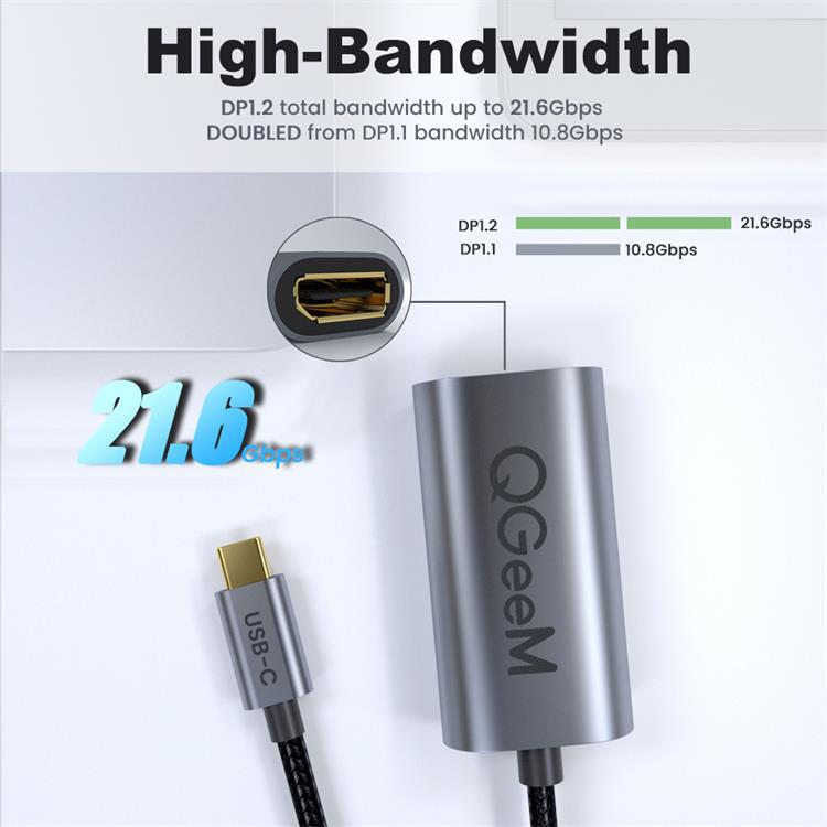 Cáp chuyển đổi Type c sang DisplayPort QGeeM 4K@60Hz Ulltral HD dây dù cao cấp- Hàng nhập khẩu