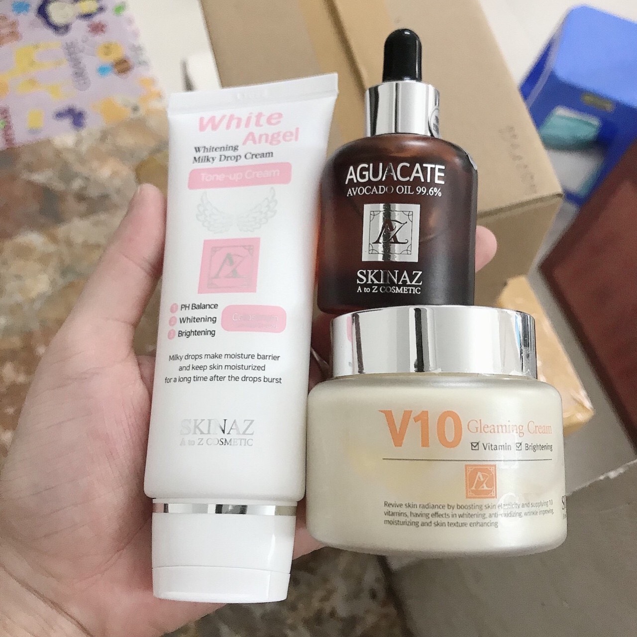 Combo dưỡng trắng da ngày và đêm Skinaz mẫu 2020