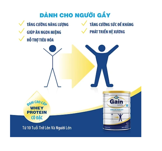 Sữa bột Sữa Arti Gain Adults Dinh loại 900g dinh dưỡng cho người gầy,chơi thể thao, lao động nặng, suy nhược