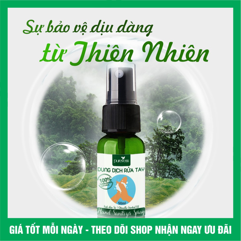 Dung dịch sát khuẩn tay Purevess - tinh dầu Sả 50ml