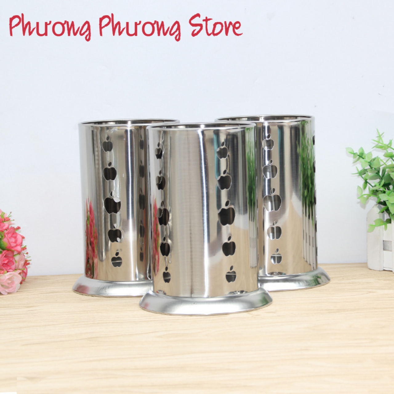 Ống đựng muỗng đũa inox hoa quả táo