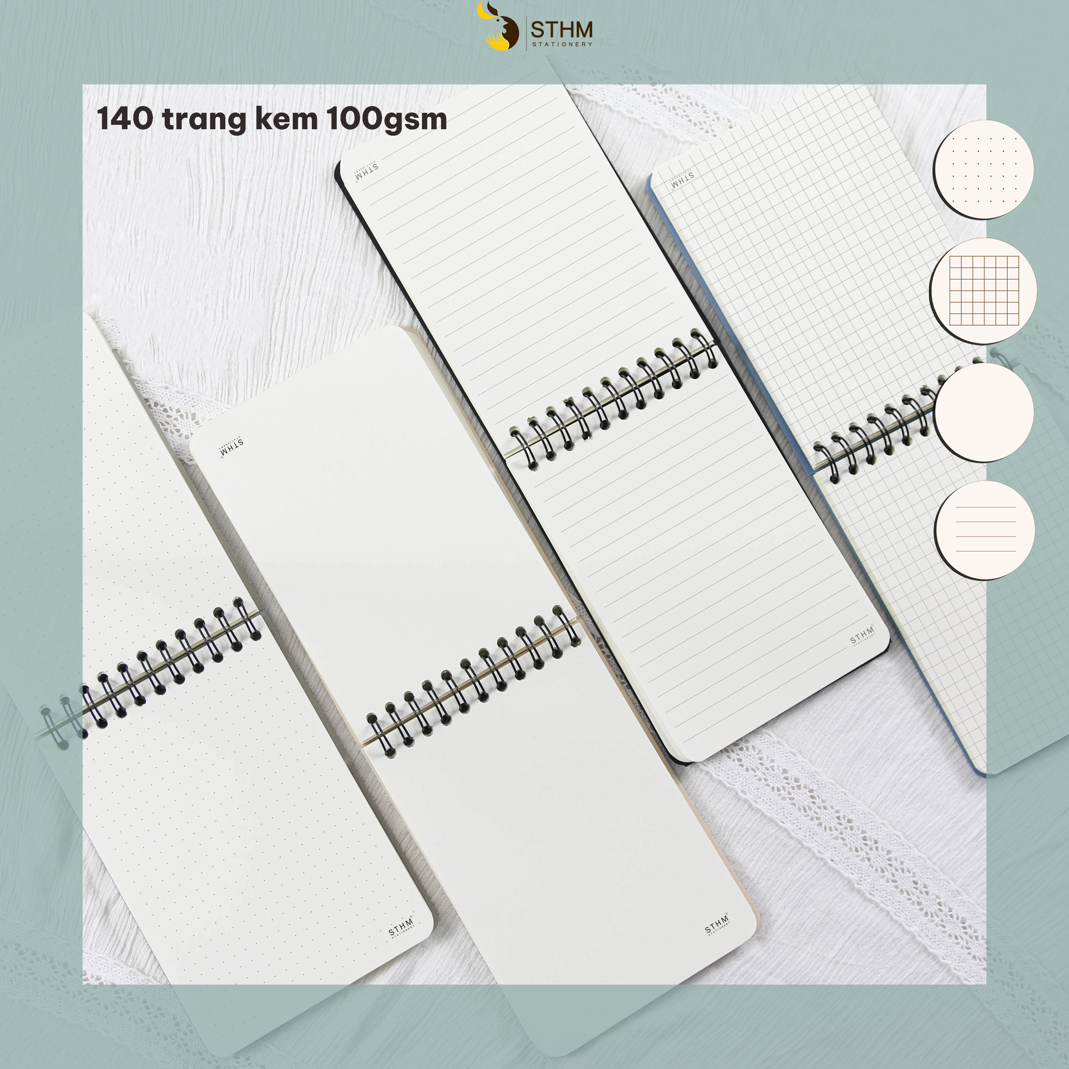- Sổ bìa trơn A6 bìa dày 1mm - Ruột kem 100gsm - Gáy phía trên