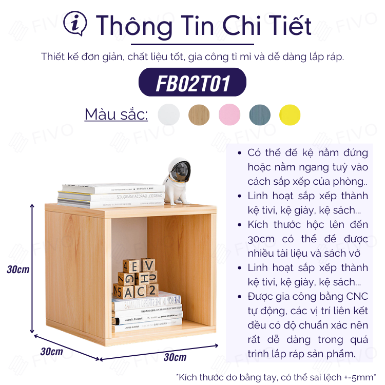 Kệ Sách Gỗ Tổ Ong Đa Năng FIVO FB02 Nhiều Màu Sắc Để Đồ Tiện Lợi (30 x 30 x 30 cm) - Hàng Chính Hãng