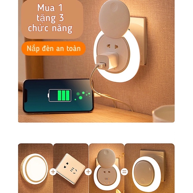 Đèn ngủ tích hợp ổ USB, ổ cắm điều khiển từ xa tiện dụng, thông minh thương hiệu DORON