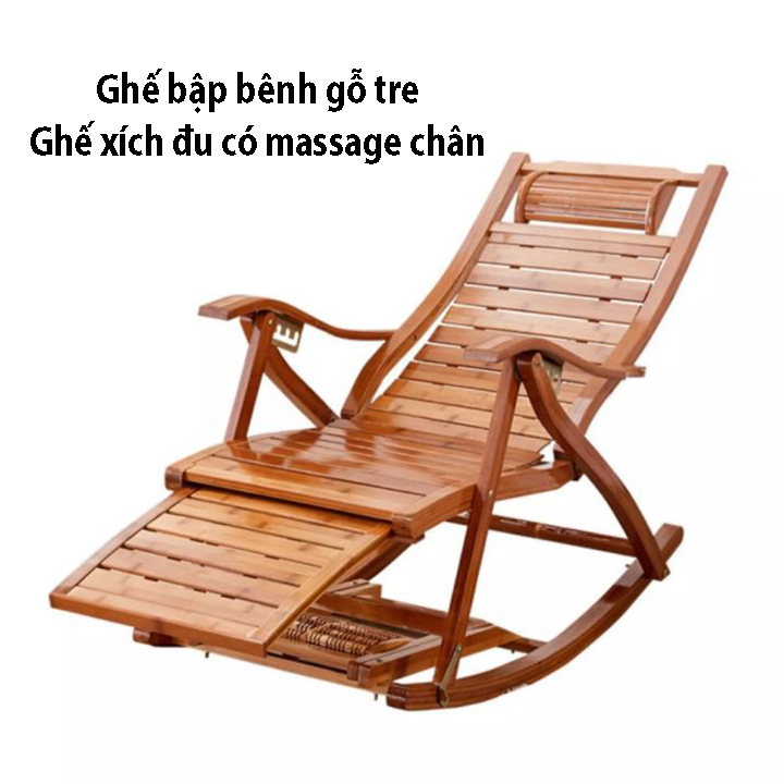 Ghế bập bênh gấp gọn bằng gỗ có 5 chế độ ngồi ngả + lăn massage bàn chân giúp ngồi nghỉ trưa thư giãn, đọc sách, xem phim