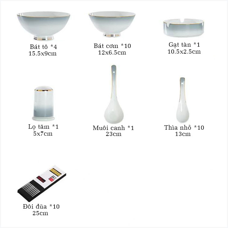 Bộ bát ăn cơm SỨ XƯƠNG Giang Tây cao cấp 60 chi tiết - Bộ chén ăn cơm sang trọng, tinh tế - Bát đĩa mỏng nhẹ nhưng cứng trong và cách nhiệt tốt. Mã GS25