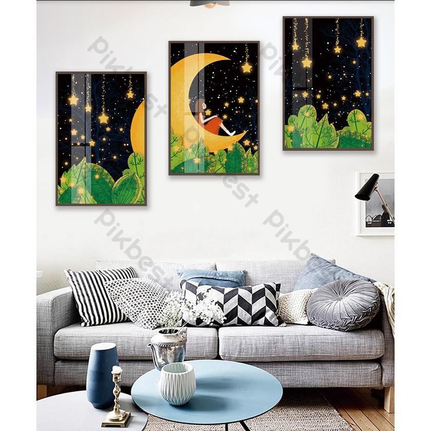 Combo 3 tranh dán tường 3d, bầu trời đầy sao trang trí phòng khách phòng ngủ hiện đại MS1141200
