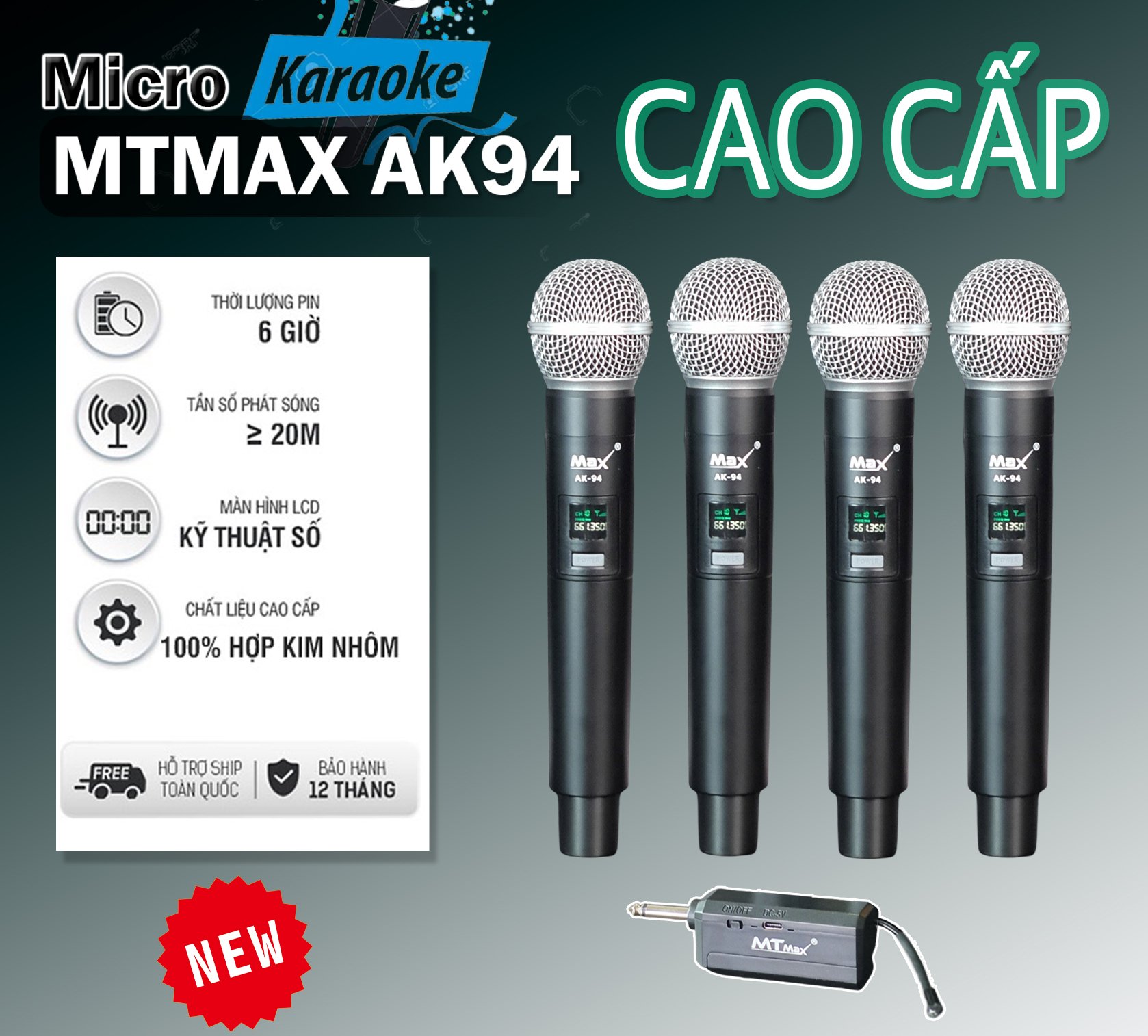 Micro Không Dây MTMAX AK94 Cao Cấp 4 Mic Chuyên Dùng Chuyên Dùng Cho karaoke gia đình, vui chơi hội họp, tiện dụng khi di chuyển sẳn sàn giúp bạn chinh phục mọi bài hát, giá tốt chất lượng cao