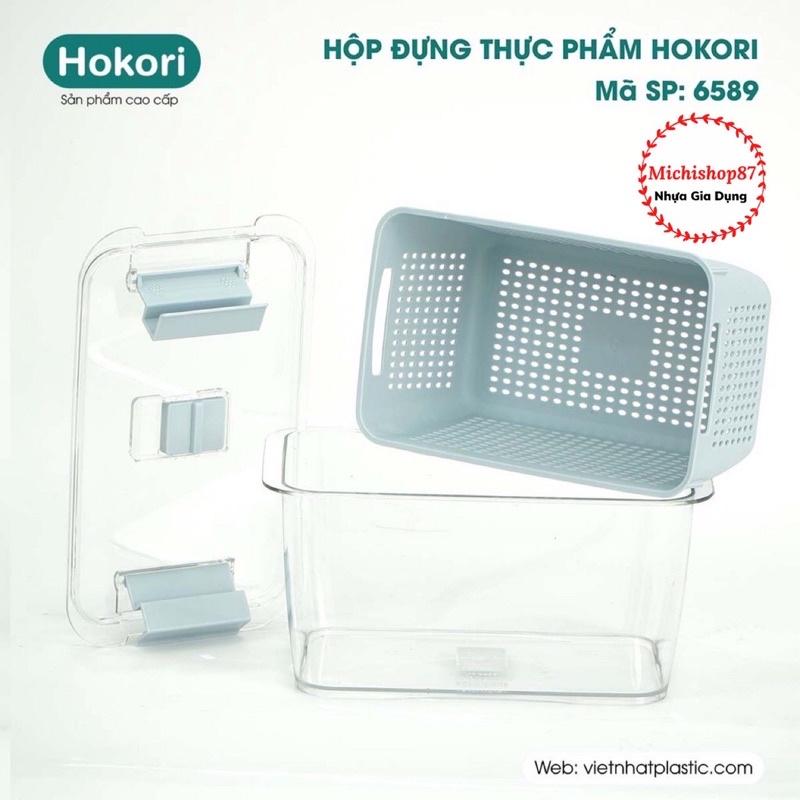 Hộp Đựng Thực Phẩm 2 Lớp Hokori Cao Cấp Nhựa Việt Nhật, Hộp Bảo Quản Rau Củ Quả Kèm Rổ Có Lỗ Thoát Nước Tiện Lợi