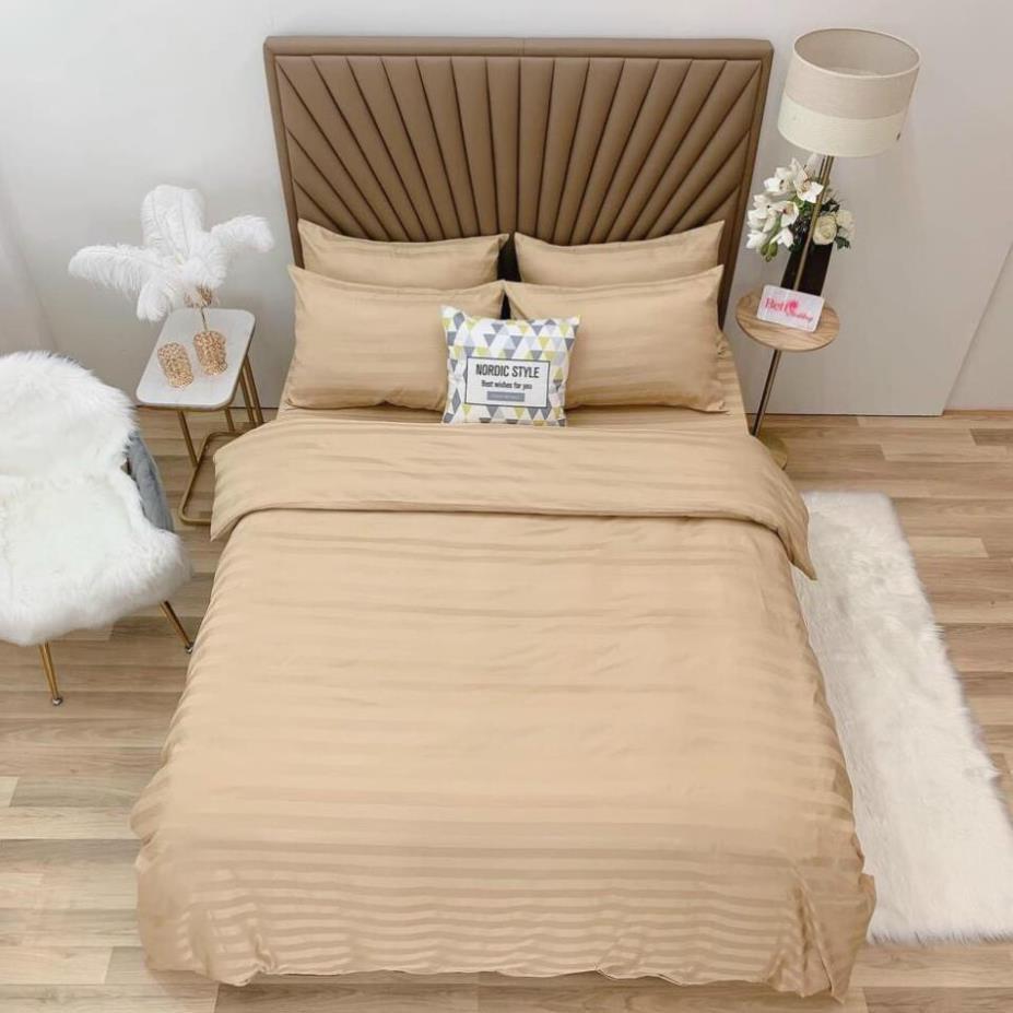 Bộ chăn ga gối Cotton 3F Nhà Nhím Chăn ga gối kẻ sọc khách sạn cao cấp