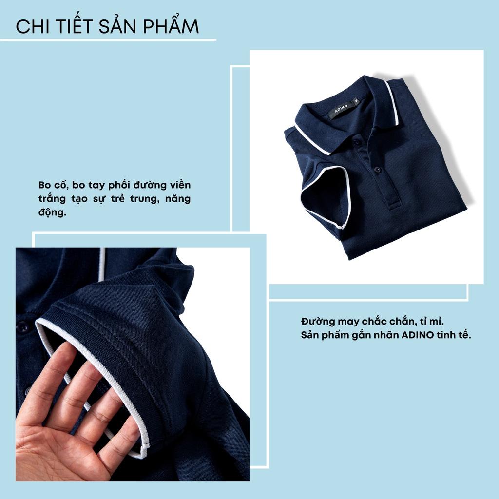 Áo polo nam ADINO màu xanh đen phối viền vải cotton co giãn dáng công sở slimfit hơi ôm trẻ trung AP75