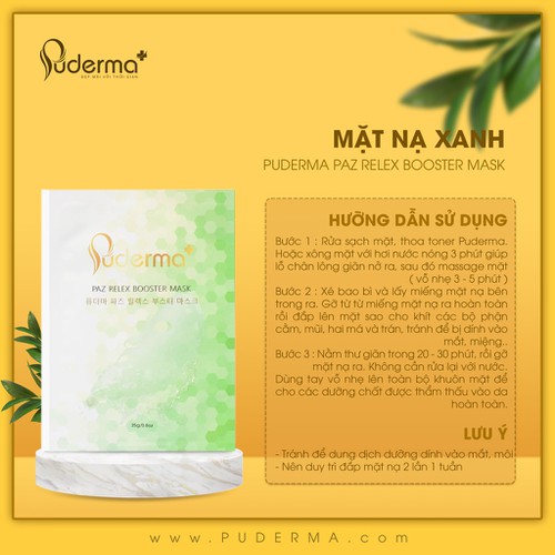 Combo tái tạo và phục hồi da hư tổn:1 hộp mặt nạ xanh Puderma Paz Relex Booster Mask và 3 tế bào gốc đỏ BIO-S