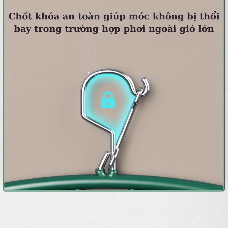 Móc chùm phơi đồ 10 kẹp bằng inox chắc chắn chống gió