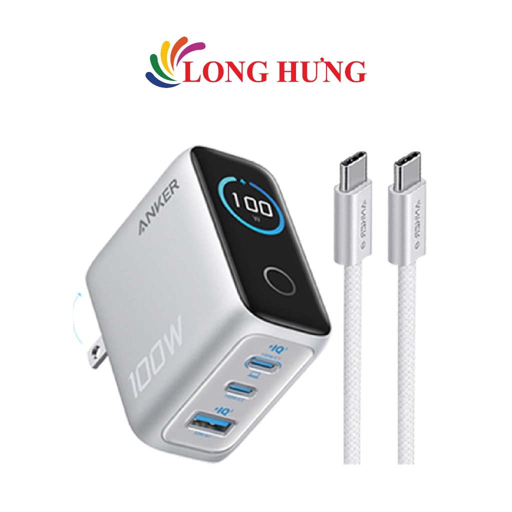 Combo cốc sạc Anker Innovative Dual-Mode 1USB 2Type-C 100W + Cáp USB Type-C to Type-C PD 3.0 B121B - Hàng chính hãng