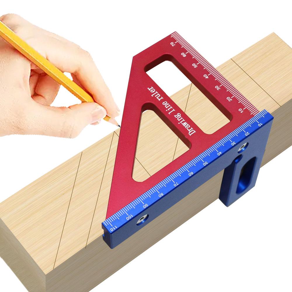 Woodworking Measuring Ruler 45/90 Degree Triangle Scriber Square Protractor Aluminum Alloy Measuring Tool for Engineer Carpenter