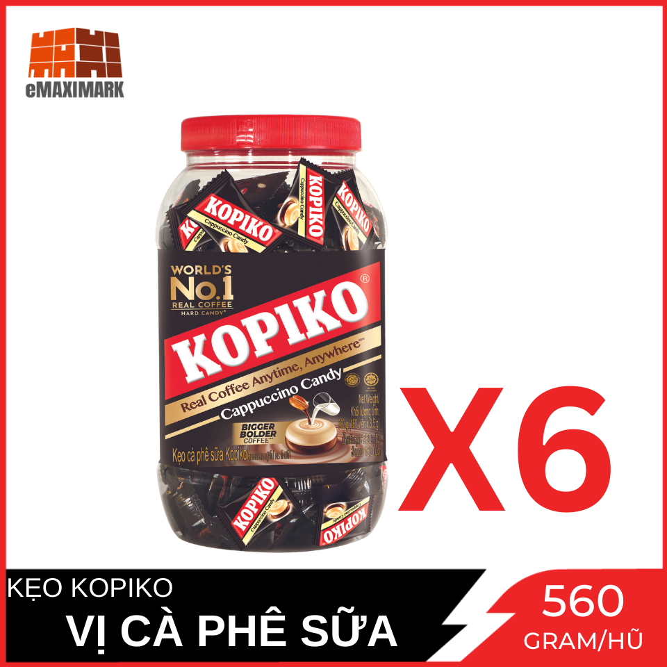 [Nguyên thùng] Kẹo cà phê Kopiko Cappuccino Hủ 600gX6