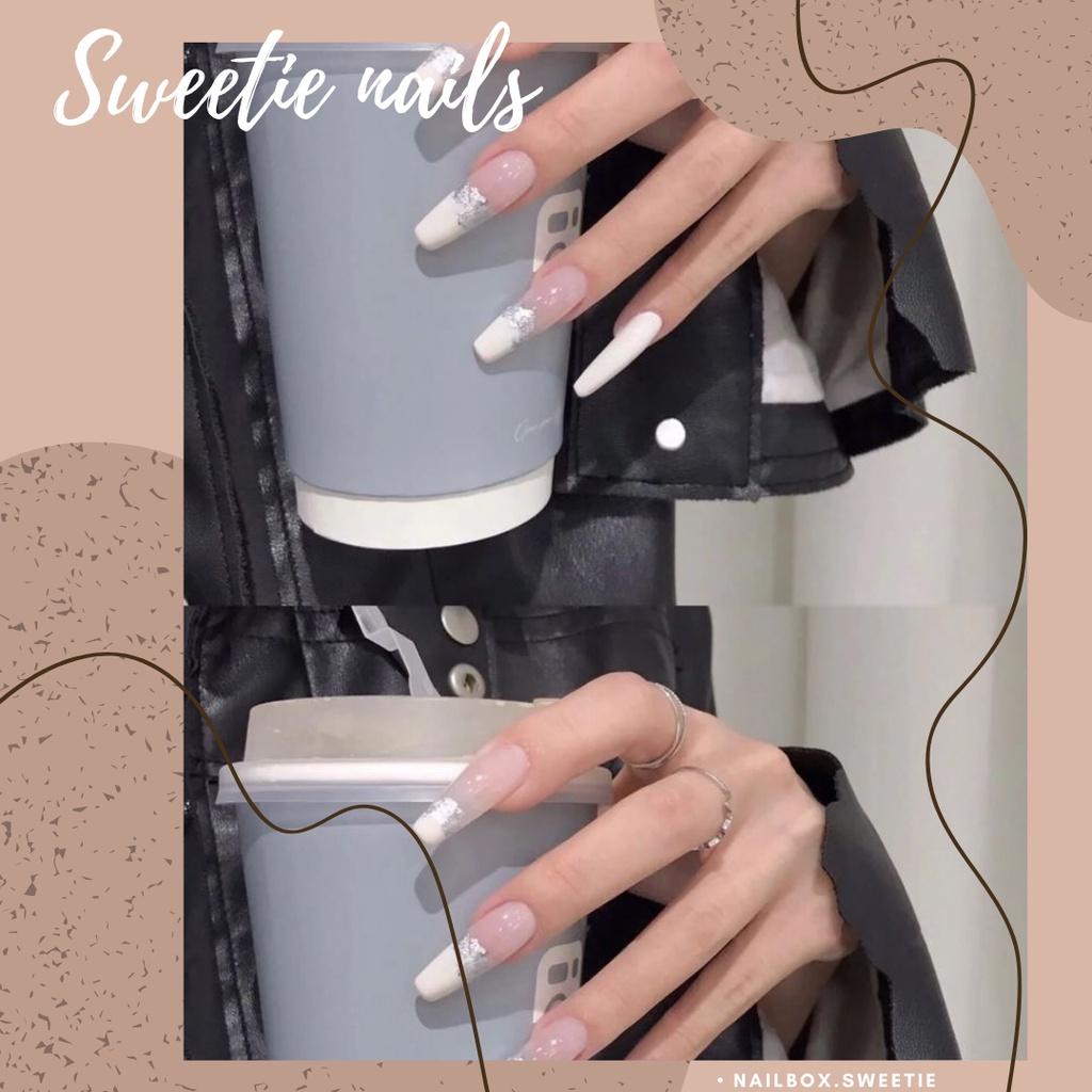NAILBOX - Móng úp thiết kế theo size - trắng ẩn nhũ bạc lấp lánh sang chảnh