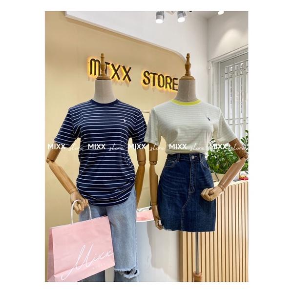 Áo Thun Nữ Sọc POLO Thêu logo chất cotton xịn mịn phom suông vừa