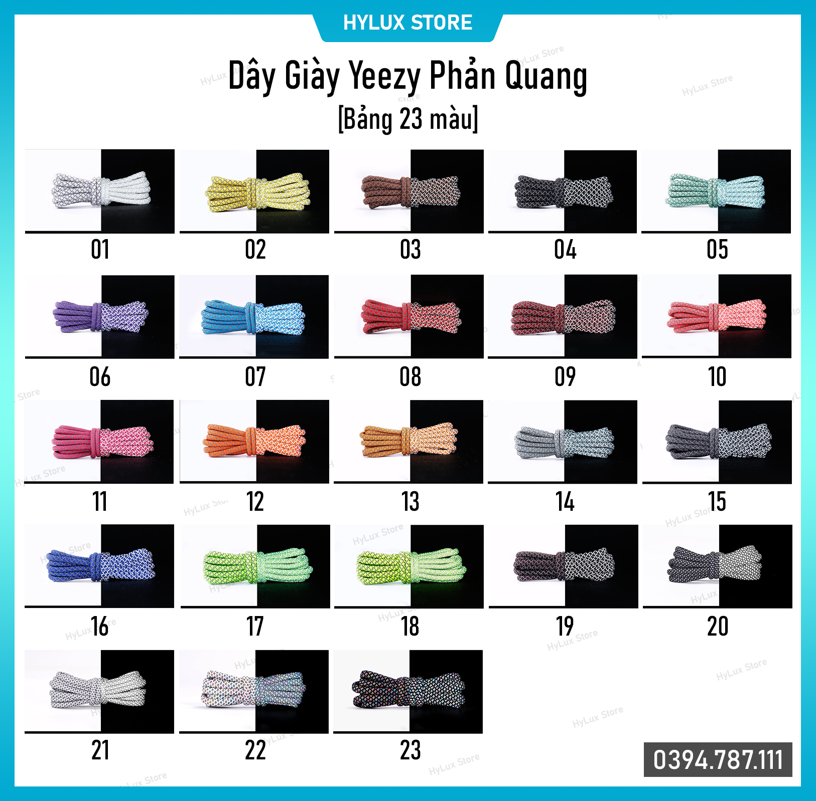 Dây giày Yeezyy phản quang bảng 23 màu cao cấp
