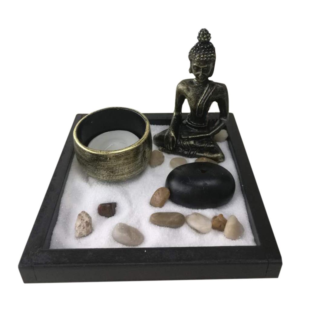 Zen Garden Sand Kit Tabletop Decor Buddha Tealight Holder Incense Burner #1