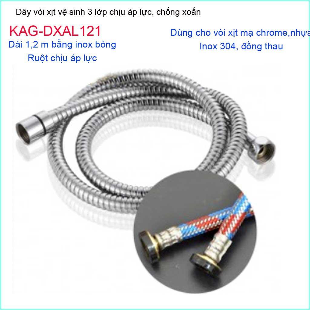 Dây sen chịu nhiệt chịu áp 1.2m KAG-DXAL121, dây vòi xịt dây mềm cấp nước 1.2m giá tốt sử dụng tốt