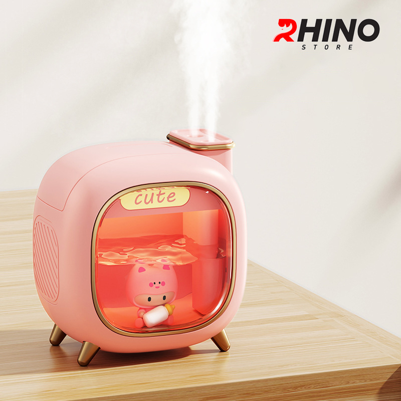 Máy phun sương, xông tinh dầu Rhino H809 500ml tạo ẩm, 2 đầu phun kèm đèn ngủ - Hàng chính hãng