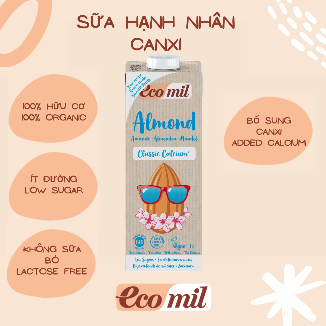 Sữa Hạt Hạnh Nhân Nguyên Chất Calcium Hữu Cơ Ecomil (1L)