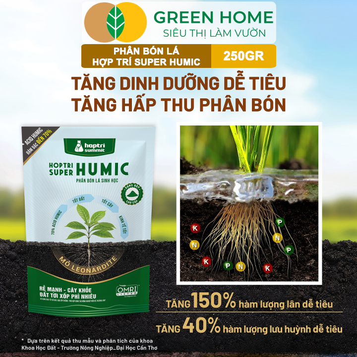 Phân Bón Lá Hợp Trí Super Humic GreenHome, Gói 250gr, Rễ Mạnh, Cây Khỏe, Đất Tơi Xốp, Phì Nhiêu