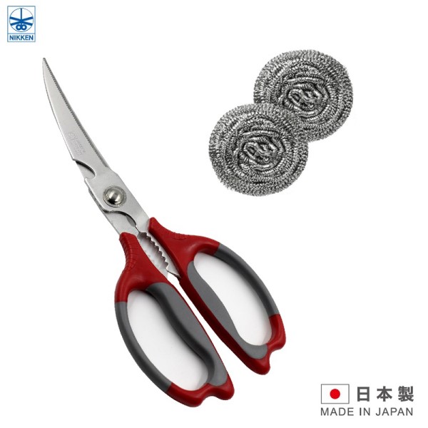 Combo Cây Kéo Cắt Gà Cao Cấp Nikken Mate 2 Búi Cọ Xoong Nồi 30G - Made In Japan