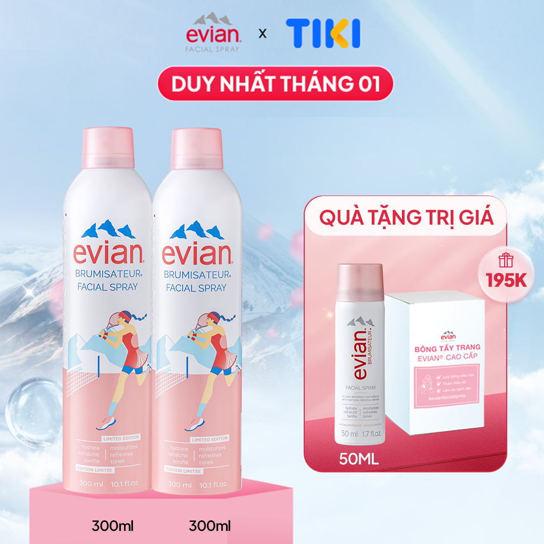 [PHIÊN BẢN GIỚI HẠN] Combo 2 xịt khoáng cấp ẩm và làm dịu da Evian 300ml x 2 