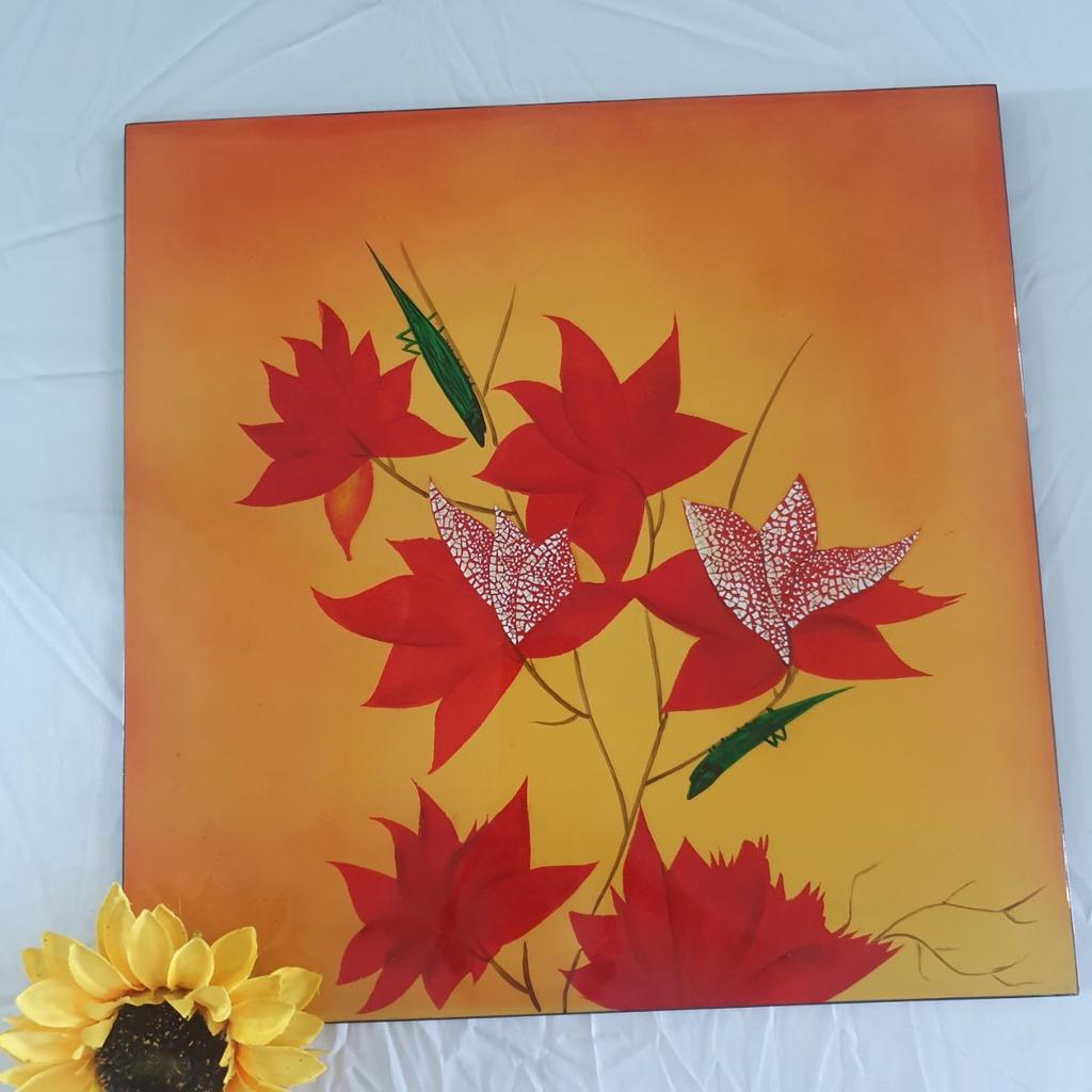 Tranh sơn mài Hoa hàng xuất khẩu 40x40 cm trang trí nhà cửa, làm quà tặng ý nghĩa