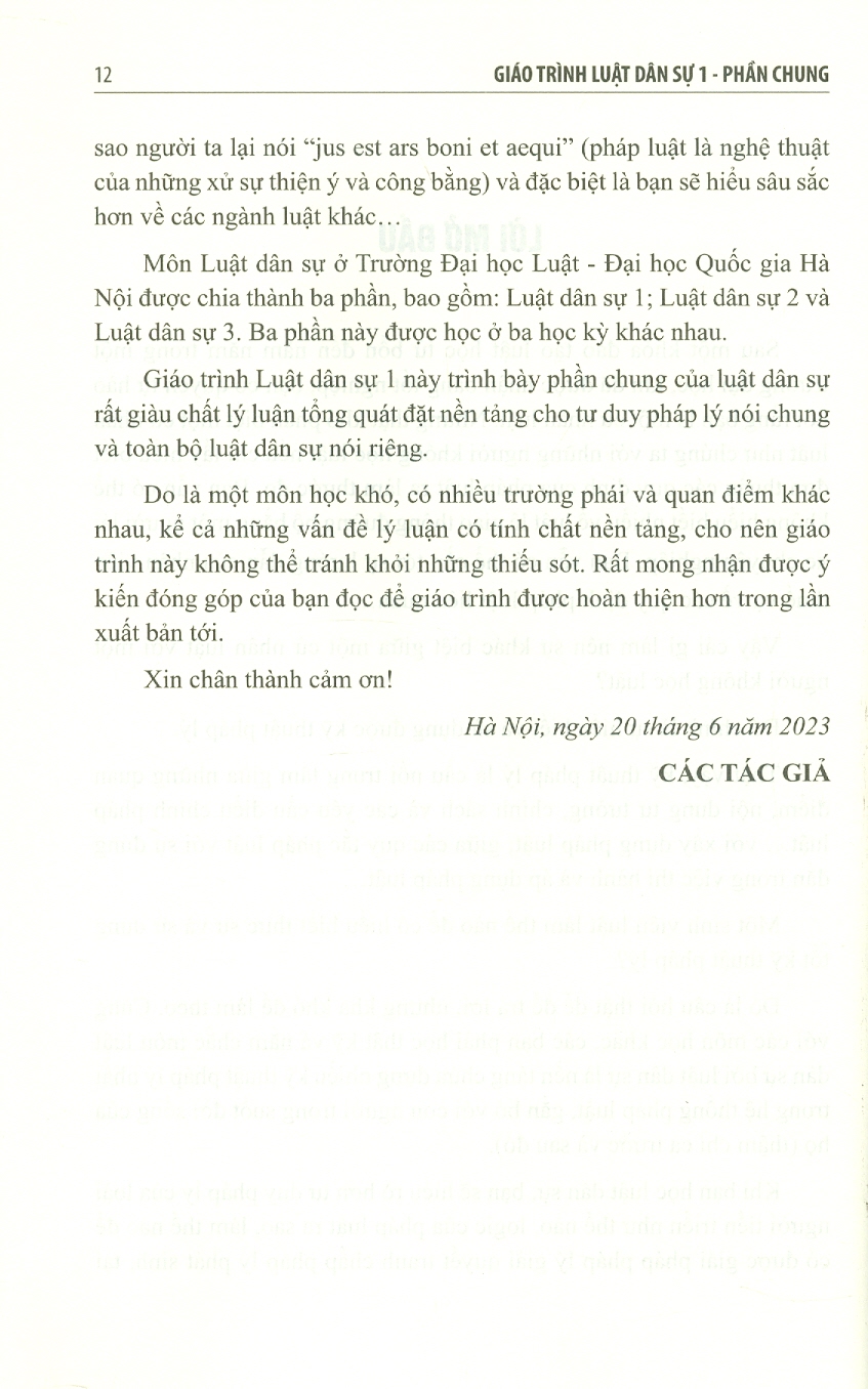 Giáo Trình Luật Dân Sự 1 (Phần Chung) - NXB Đại Học Quốc Gia Hà Nội - Nhiều tác giả - (bìa mềm)