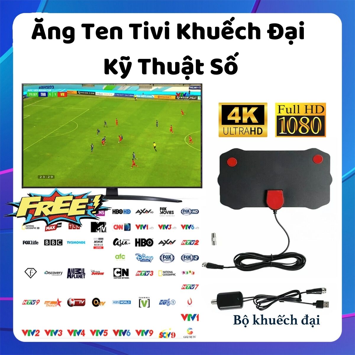 Anten Tivi Kỹ Thuật Số DVB T2, Ăng Ten Truyền Hình Số Mặt Đất, Ang Ten Khuếch Đại Thu Sóng Truyền Hình Vệ Tinh Trong Nhà, Ăng Ten Truyền Hình Cáp HDTV 4k 1080P Siêu Nét