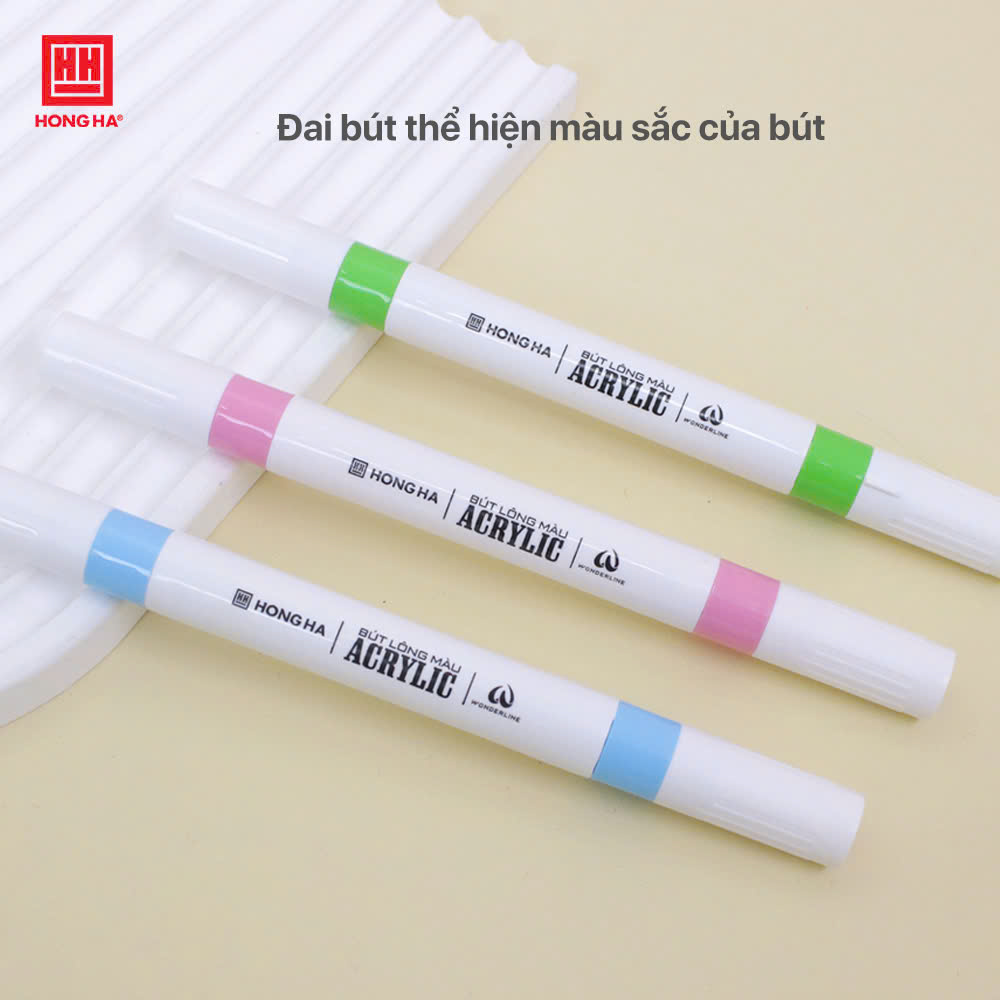 Bút lông màu Acrylic 2 đầu Hồng Hà tô trên mọi chất liệu (12/24/36 màu) - 8145/8146/8147