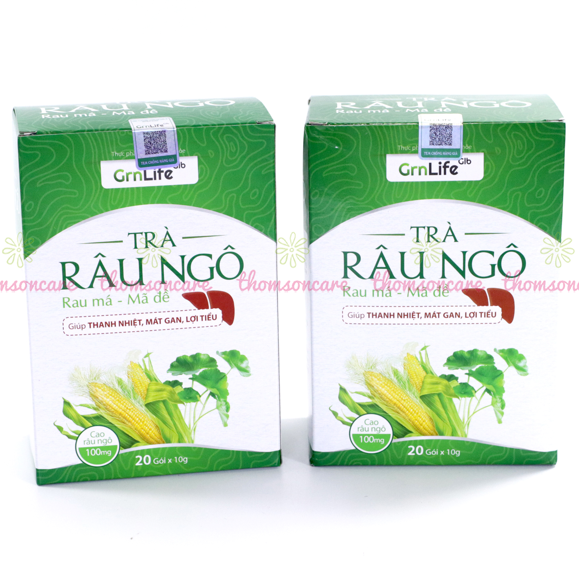 Trà râu ngô GrnLife rau má mã đề Hộp 20 gói, giúp thanh nhiệt, mát gan, lợi tiểu, tốt cho người tiểu rắt nóng trong, rôm sẩy - Thomsoncare