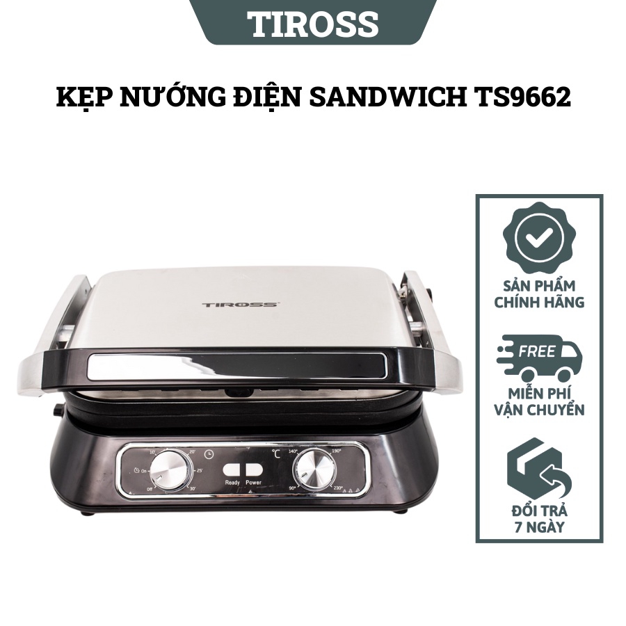 Kẹp nướng điện Sandwich Tiross TS9662-Hàng Chính Hãng