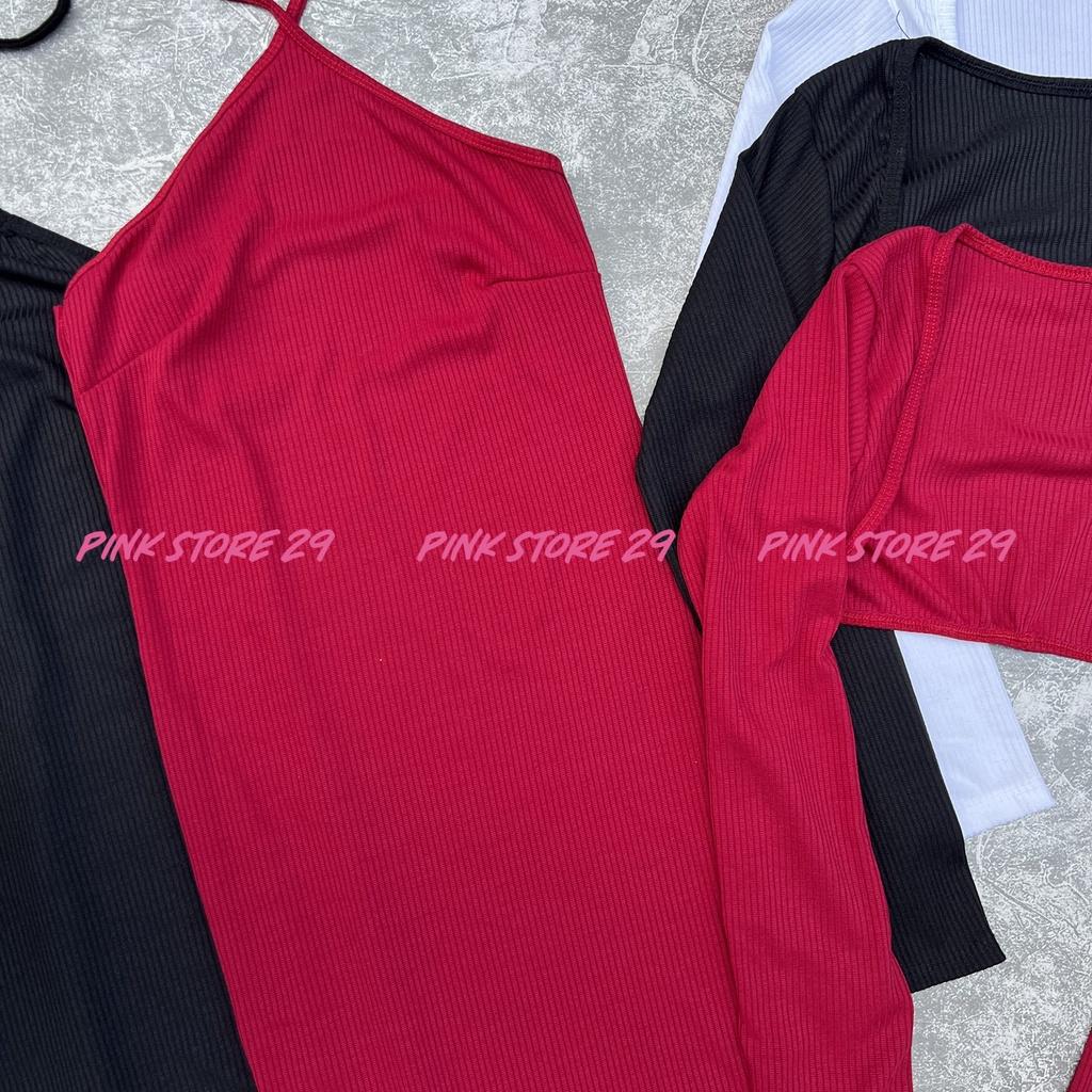 Đầm Body Dài Cổ Yếm Kèm Áo Khoác Tay Dài D065