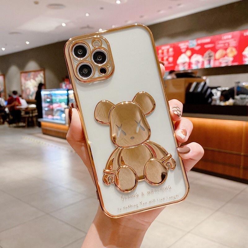 Ốp lưng gấu BEARBRICH bóng nổi 3D viền si cạnh vuông dành cho 7P8P X/XSMAX 11 11Promax 12 12promax 13Promax