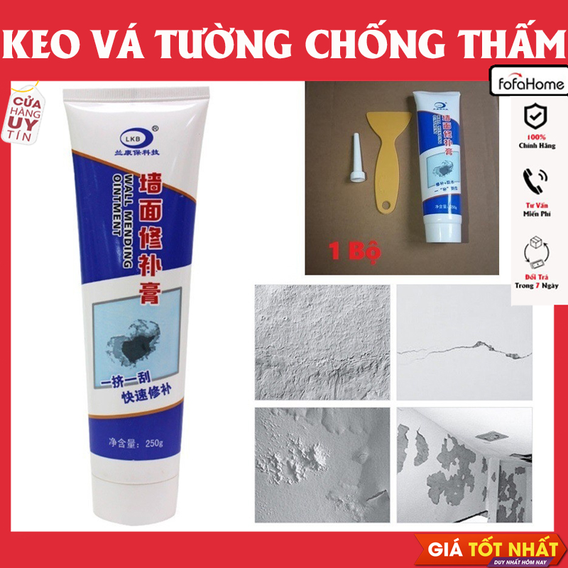 Keo Vá Tường Chống Thấm LKB 250gr Trám Trét Vết Nứt Khe Hở Tường Chống Mốc Ẩm Làm Sạch Tường Chống Thấm Tặng Kèm Bộ Dụng Cụ